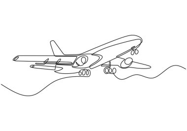 Yolcu uçağı sürekli hat çizimi. Minimalist uçak çizimi.
