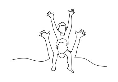 Babalar Günü Sanatı, Uyuyan Çocuğu Taşıyan Baba. Minimalist Çizgi El Çizimi Taslak Vektör İllüstrasyonu.