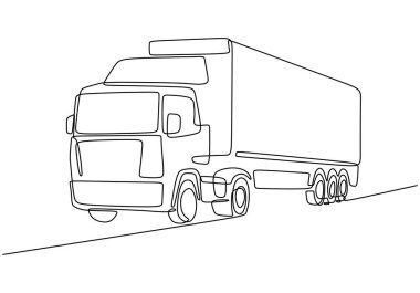 Karavan Bir Çizgili Yarı Kamyon. Lojistik ve ulaşım için bir kamyonun yan görünümü.