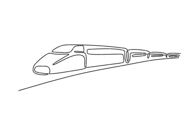 Devamlılık Çizgisi Sanat Tarzı ile Tren. Beyaz arka planda minimalist bir trenin siyah çizgisel çizimi.