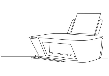 Minimalist Yazıcı Simgesi Devamlılık Çizgisi Sanatı. Dış Hatlar Biçiminde Bilgisayar Aksesuarları