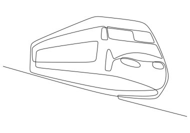 Tren Süreklilik Çizgisi Sanatı. Minimalist siyah çizim beyaz zemin üzerinde bir trenin.
