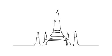 Tapınak sürekli çizgi çiziyor. İnşaat ve mimari konsepti. Vektör illüstrasyonu minimalist tasarım el çizimi.