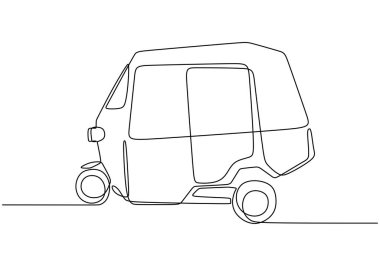 Bajaj Tuk Tuk Devamlı Çizgi Sanatı. Geleneksel Bangkok taşımacılığının basit çizimi.