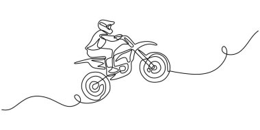 Motokros Sürücüsü Bir Çizgi Çiziyor. Ekstrem sporlar için motokros bisikleti süren genç bir sürücünün durmaksızın çizgisi..