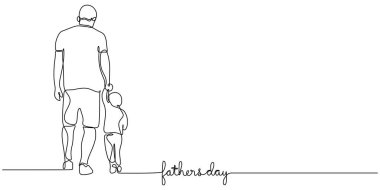 One Stroke Art Father Son Walk, Fatherhood Poster. Minimalist Line Hand Drawn Outline Vector Illustration. clipart