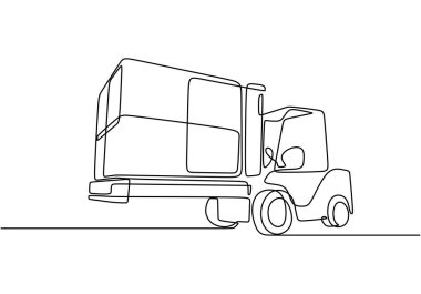 Forklift ve Kutular Bir Çizgi Çizimi. Tek sıra halinde ağır inşaat makineleri..