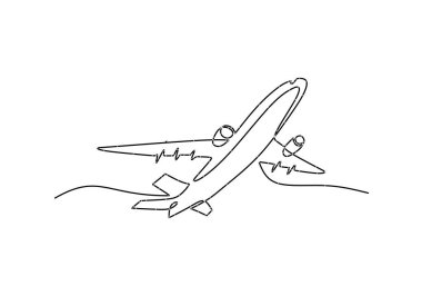Uçak Süreklilik Çizgisi Sanatı. Küresel seyahat ve uluslararası havayolu uçuşlarını gösteren bir çizim.