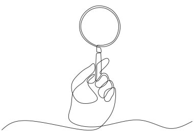 Minimalist Büyüteç Çizimi. Bir Çizgi Büyüteç Elle Tutma Sanatı