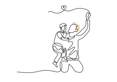 Babalar Günü Minimalist Sanatlar, Babaya Sarılma Genç Çocuk. Minimalist Çizgi El Çizimi Taslak Vektör İllüstrasyonu.