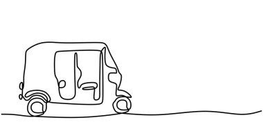 Bajaj Tuk Tuk Tek Hat Çizimi. Geleneksel Bangkok taşımacılığının süregelen basit sanatı.