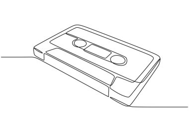 Minimalist Kaset Devamlılık Çizgisi Çizimi. Retro Müzik Simgesi Tasarımı