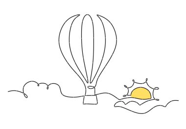 Hot Air Balon One Line Illustration filmi. Bulutlu bir balonun kesintisiz çizimi.