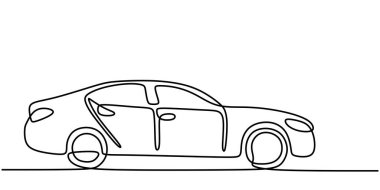 Elektrikli Sedan One Line Art. Beyaz üzerine izole edilmiş sürekli bir sedan çizimi..