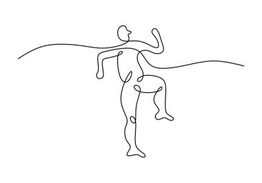 Break dans yapan bir adamın tek çizgi çizimi. Aralıksız çizgi sanatı kavramı beyaz arkaplanda izole.