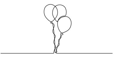 Doğum günü pastası ve şenlikli balon çizimleri. Kutlama pankartları için basit bir illüstrasyon.