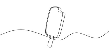 Dondurma çubuğunun tek çizgi çizimi. Minimalist ve eğlenceli bir yemek tasarımı. Vektör illüstrasyonu.