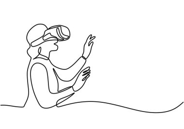 Sanal gerçekliğin heyecanını yaşayan bir insanın sürekli çizgi çizgisi çizimi. Oyunların geleceğini gösterişli, sanatsal bir dizaynla temsil ediyor..