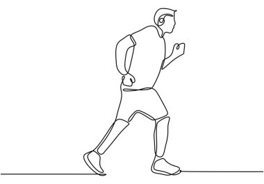İri bir adamın koşarken çizdiği bir çizgi. Hareket ve zindeliğin minimalist tasviri. Vektör illüstrasyonu.