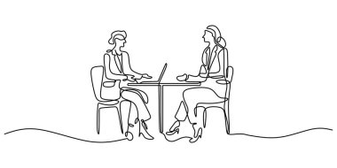 Sohbet eden ya da röportaj yapan iki kadının durmaksızın çizdiği çizgi. Minimalist bir tasarımla iletişimi ve bağlantıyı vurgular.