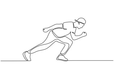 Şapkayla koşan bir adamın durmaksızın çizdiği çizgi. Enerji ve hareketi temsil eden basit bir tasarım. Vektör illüstrasyonu.