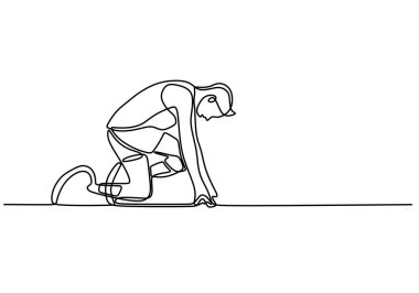 Continuous line illustration of a person with a disability preparing to run. Represents readiness and ambition in a minimalist format. clipart