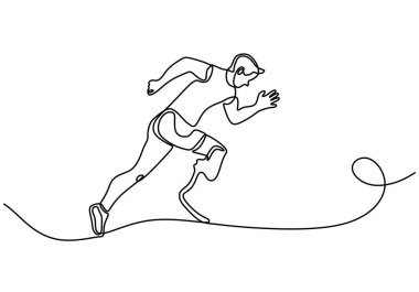 Continuous line drawing of an individual with a disability sprinting. Showcases strength and perseverance through a simplistic style. clipart