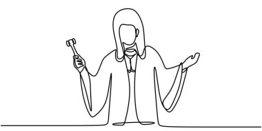 Elinde tokmakla hakimin çizdiği bir çizgi. Adaletin iş başındayken temiz bir tasviri. Vektör illüstrasyonu.