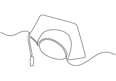 Mezuniyet şapkasının sürekli bir çizimi. Başarı ve başarıyı temsil ediyor. Vektör illüstrasyonu.