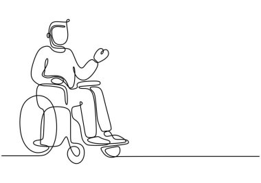 Tekerlekli sandalyede oturan bir adamın durmaksızın çizdiği çizgi. Minimalist tarzda hareket ve bağımsızlığı temsil eder.