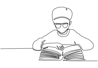Bir kitaba dalmış genç bir çocuğun durmaksızın çizdiği çizgiler. Basit bir illüstrasyonda okuma ve yaratıcılık dünyasını temsil eder..