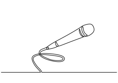 Performanslar ve kayıtlardaki rolünü vurgulayan sürekli bir mikrofon çizgisi çizimi. Sesi ve müziği minimalist bir şekilde temsil eder..