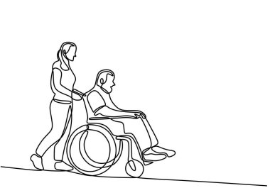 Tekerlekli sandalyedeki bir adama yardım eden bir kadının durmaksızın çizdiği çizgi. Şefkat ve ortaklığı minimalist bir yaklaşımla vurguluyor.