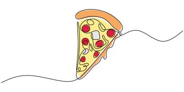 Bir dilim pizzanın kesintisiz çizimi. Pizzayı temiz ve basit bir şekilde vurgular.
