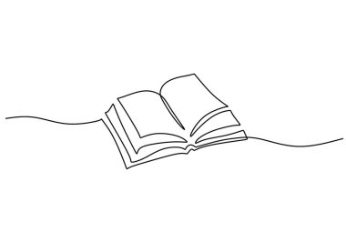 açık kitap aralıksız tek satır çizimi. Eğitim konsepti. Vektör illüstrasyon minimalist arkaplanı.