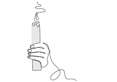 El ele tutuşan mum sürekli bir çizgi çiziyor. İnsanlar konsept imzalar. Vektör illüstrasyon minimalist arkaplanı.