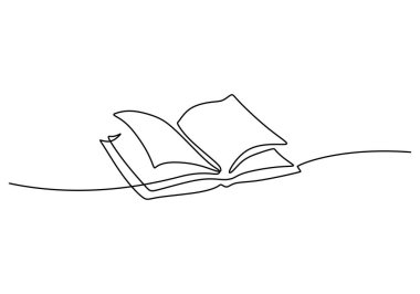 açık kitap aralıksız tek satır çizimi. Eğitim konsepti. Vektör illüstrasyon minimalist arkaplanı.