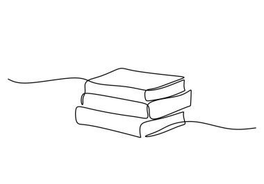 Kitap yığını sürekli bir çizgi çiziyor. Eğitim konsepti. Vektör illüstrasyon minimalist arkaplanı.