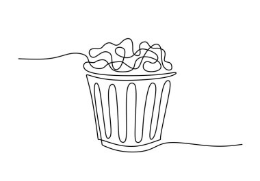 Patlamış mısır sürekli bir çizgi çiziyor. Sinema ve sinema eğlencesi için fast food. Vektör illüstrasyon minimalist arkaplanı.