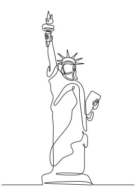 One continuous line drawing of the Statue of Liberty. Simplified hand-drawn art for iconic monument and freedom themes. Minimalist line art illustration. clipart