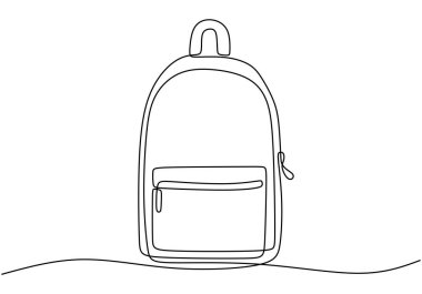 Sırt çantasının kesintisiz bir çizimi. Minimalist tasarım öğrenci hayatı ya da seyahat kavramları için mükemmel. Basitleştirilmiş el çizimi doğrusal çizim.