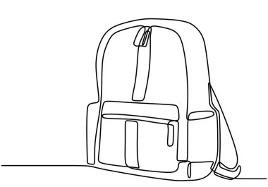 Sırt çantasının kesintisiz bir çizimi. Öğrenciler ya da seyahat kavramları için minimalist tasarım. Basitleştirilmiş el çizimi sanat.
