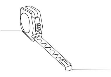 Aralıksız bir çizgi çizerek şeridi ölçüyorum. Endüstriyel aletleri ve işçiliği sembolize ediyor. DIY projeleri için elle çizilmiş illüstrasyon.