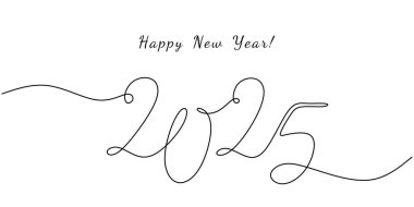 Continuous line drawing with the phrase Happy New Year 2025. Celebrating the arrival of the new year with joy and optimism. Hand-drawn illustration for festive greetings. clipart