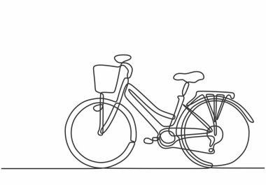 Devamlı çizim tarzında bir bisikletin vektör illüstrasyonu. Klasik bir bisiklet ikonu, tek çizgili tasarımı ve dağ bisikletinin sürekli ana hatlarıyla temsil eder..