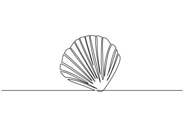 Devamlı inci istiridye çizimi. Deniz kabuğunu minimalist vektör sanat tarzında gösterir.