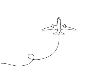 Devamlı bir uçak çizimi. Uçağın el çizimi bir minimalist vektör çizimi.