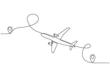 İstikamet simgesi olan bir uçağın sürekli çizimi. Hava yolculuğunu minimalist bir tasarımla temsil eder..