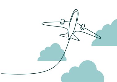 Sürekli olarak bulutların üzerinde bir uçak çizimi. Bulutların arasında minimalist bir tasarımla uçan uçakları resmeder..
