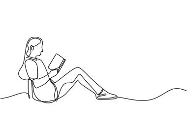 Kitap okuyan bir kadının kesintisiz çizimleri. Basit bir el çizimi ile huzurlu bir okuma sahnesi oluşturur..